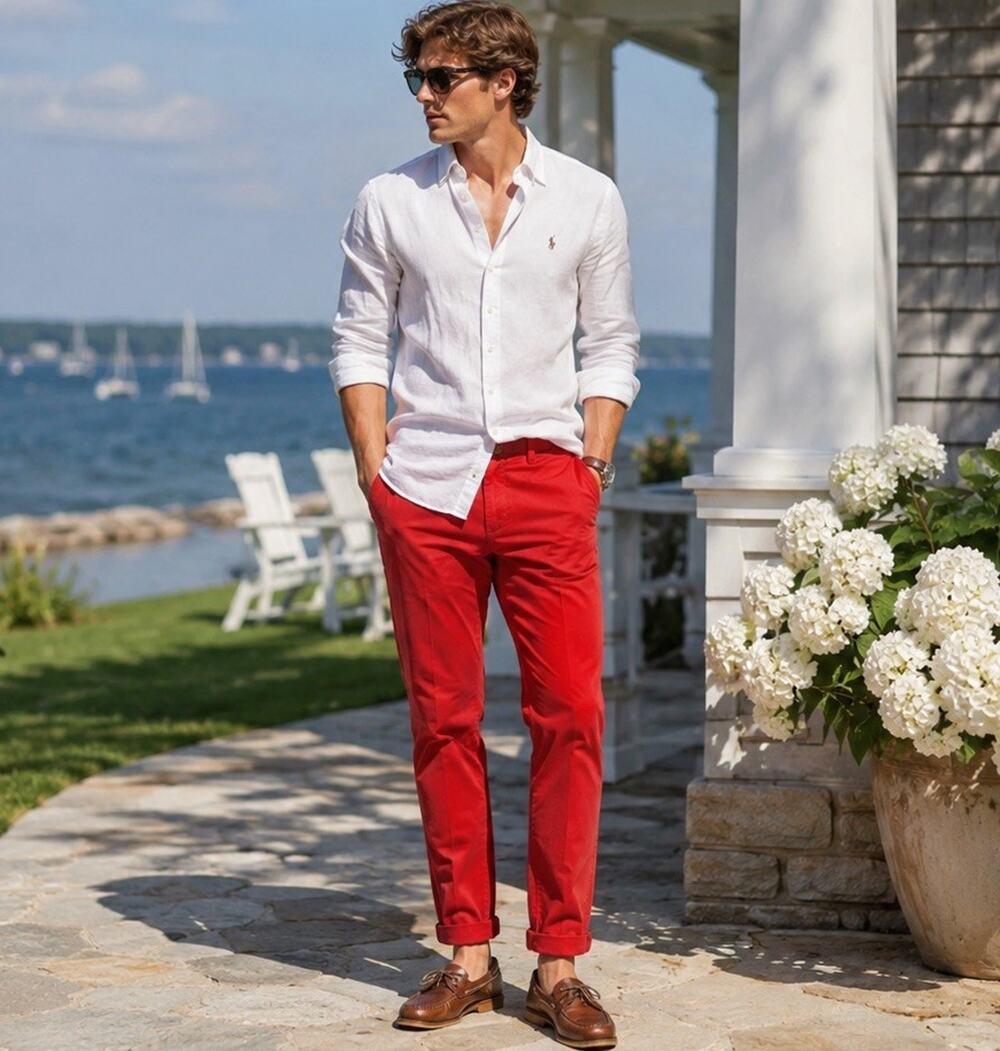 Polo Ralph Lauren Red Slim Fit Chino Pants Men Classic Preppy Golf Coastal 35x32